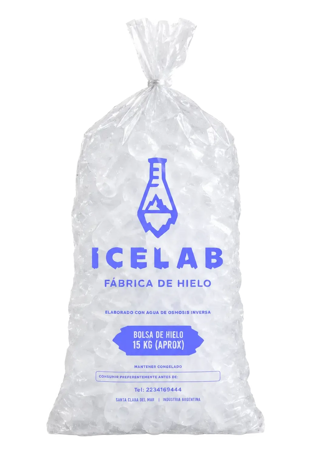 Diseño oficial de la bolsa ICELAB de 15 kg para hielo cilíndrico