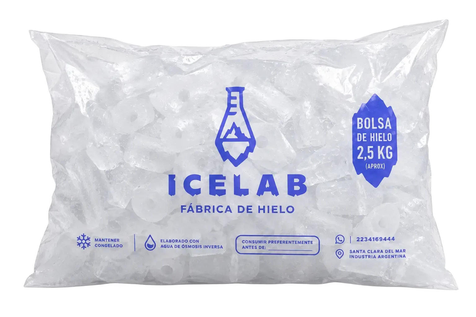 Diseño oficial de la bolsa ICELAB de 2,5 kg para hielo cilíndrico