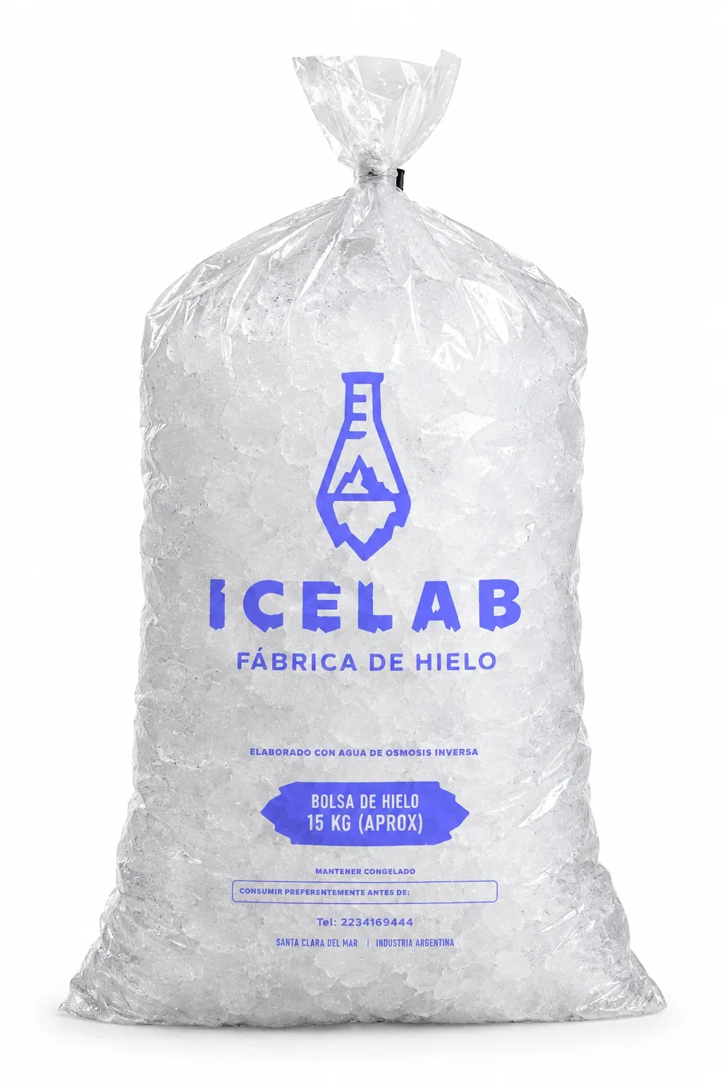 Diseño oficial de la bolsa ICELAB de 15 kg para hielo en escamas